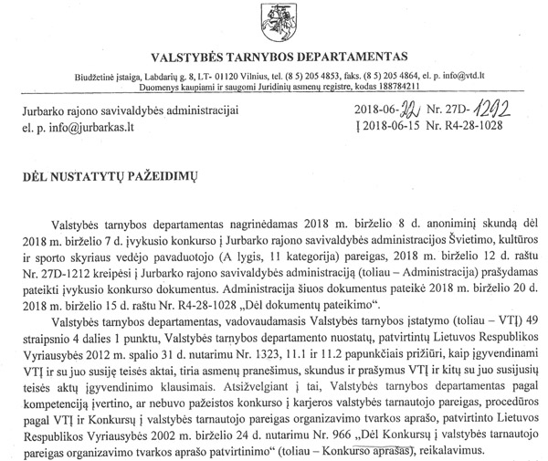 Departamentas nurodė naikinti konkurso rezultatus (19)