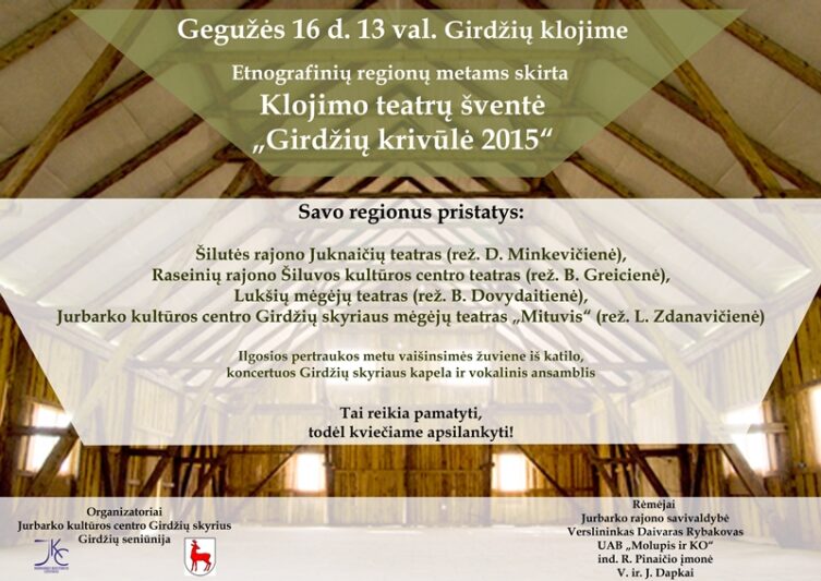 Šeštadienį Girdžiuose – klojimo teatrų krivūlė