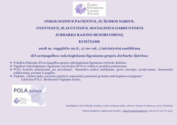 Jurbarke kurs savipagalbos onkologiniams ligoniams grupę