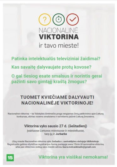 Jurbarko krašto gyventojus pasitikrinti žinias apie Lietuvą kviečia Nacionalinė viktorina!