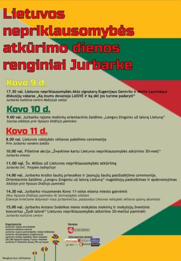 Kovo 11-osios renginiai Jurbarke (programa)