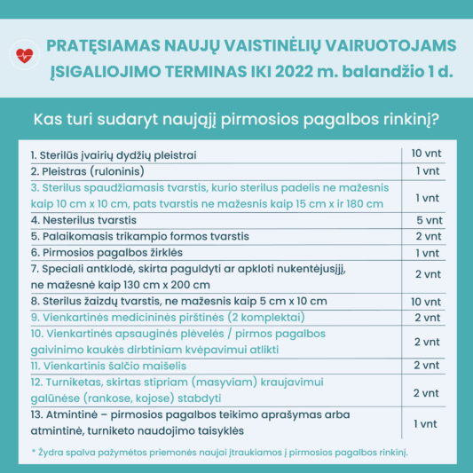 Naujų pirmosios pagalbos rinkinių vairuotojams terminas pratęstas (1)