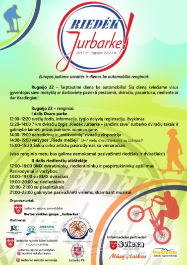 „RIEDĖK JURBARKE“ renginiai – aktyviam gyvenimui ir sveikatai!