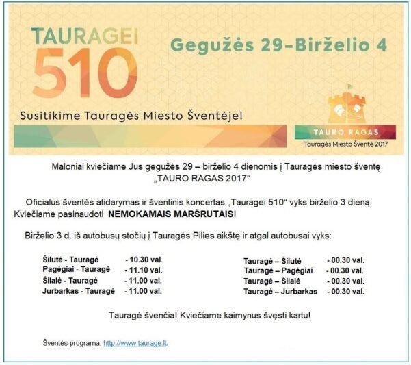 Į Tauragės miesto šventę veš nemokamai