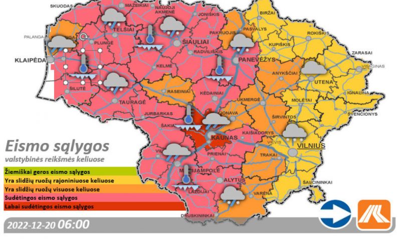 Didesnėje Lietuvos dalyje vairavimo sąlygos sudėtingos, blogiausia – Kauno regione