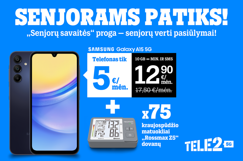 Išskirtinis „Tele2“ pasiūlymas senjorams: telefonas už 5 eurus per mėnesį ir nemokami renginiai