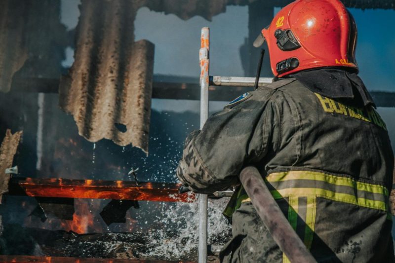 back view of working firefighter