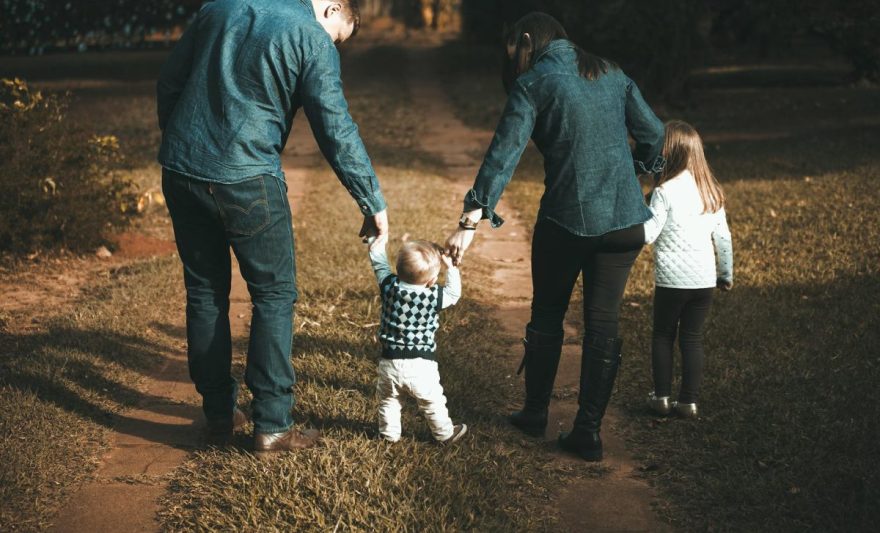 family walking on path