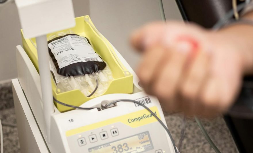a blood bag on a blood collection monitor