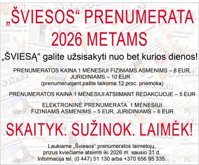 „ŠVIESOS“ PRENUMERATA 2026 METAMS
