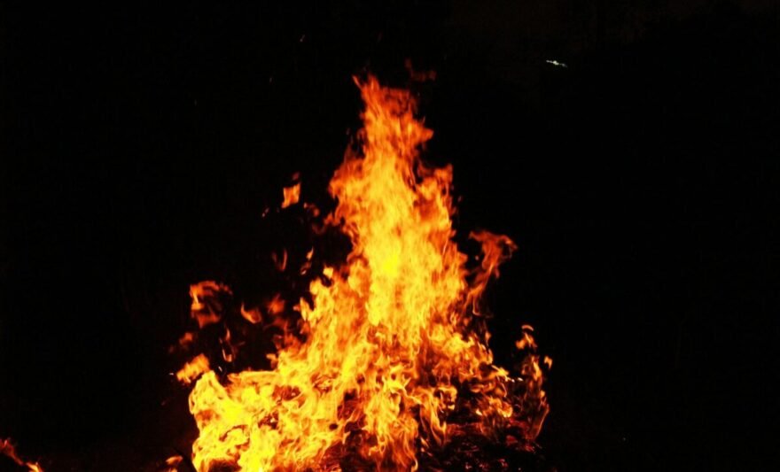 view of fire during night