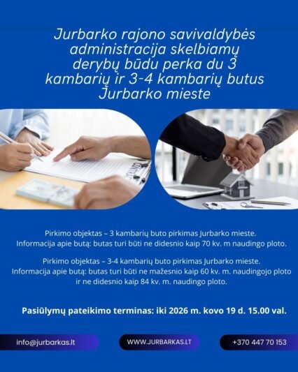 Jurbarko rajono savivaldybės administracija skelbia butų pirkimą Jurbarko mieste