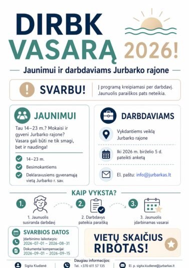 Skelbiama registracija į jaunimo vasaros užimtumo programą