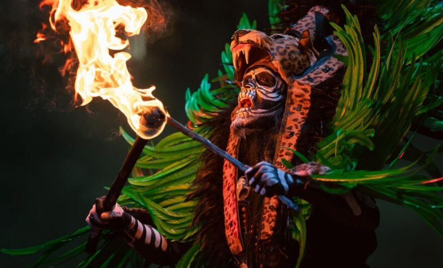 ceremonial fire dance in puebla mexico