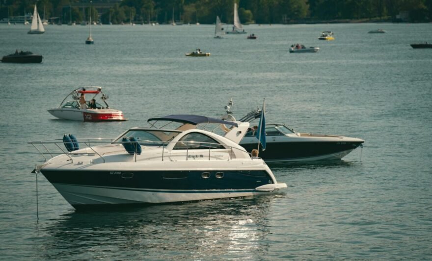 luxury yachts on serene lake waters in summer