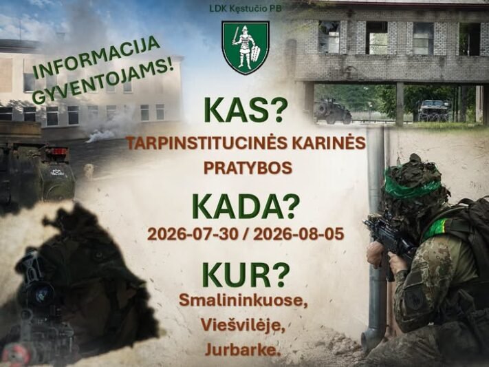 Liepos 30–rugpjūčio 5 d. Jurbarke, Smalininkuose ir Viešvilėje vyks karinės pratybos