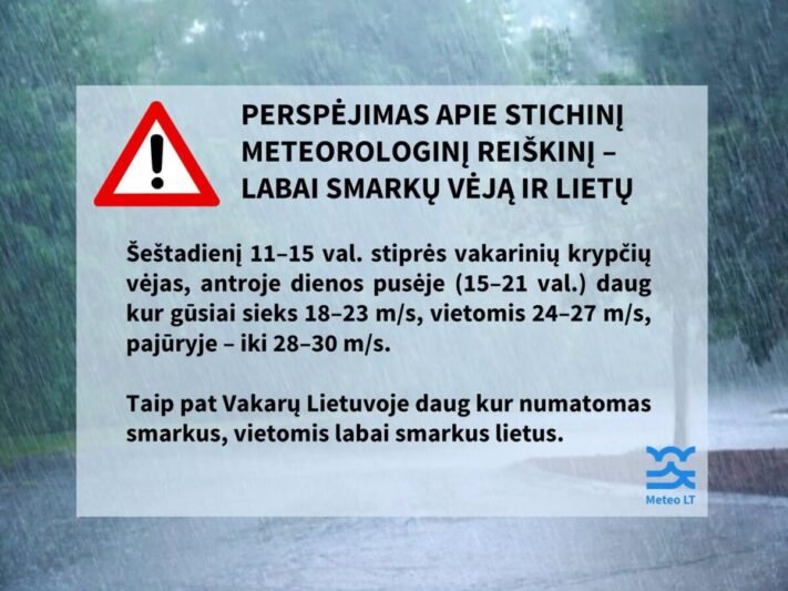 Grėsmingos orų prognozės: gali iškristi rekordiniai kritulių kiekiai, siautės galingas vėjas