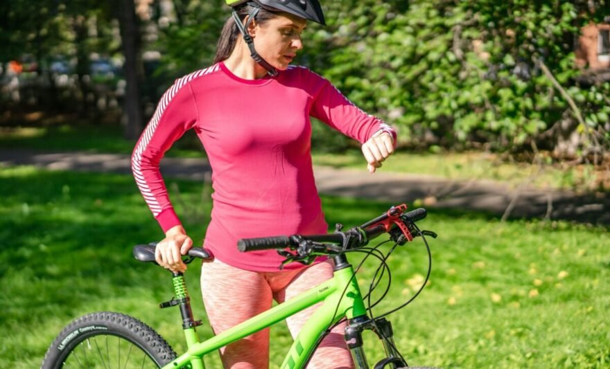 a woman in pink active wear